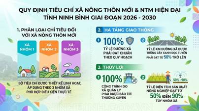 Quy định các tiêu chí xã nông thôn mới, tiêu chí xã nông thôn mới hiện đại trên địa bàn tỉnh Ninh Bình giai đoạn 2026 - 2030